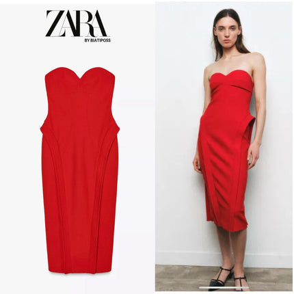 Zara - Midi Dress with Sweetheart Neckline