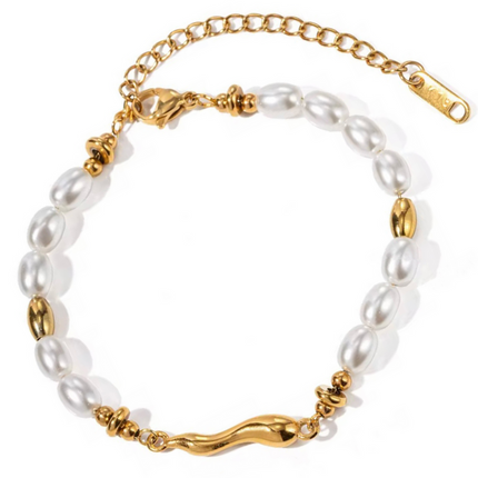Stainless steel bracelet with water beads.